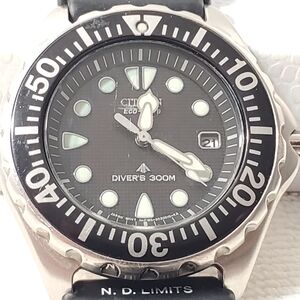 Vintage Citizen Eco Drive Promaster Diver 300 Meters Men's Date Watch Black SS